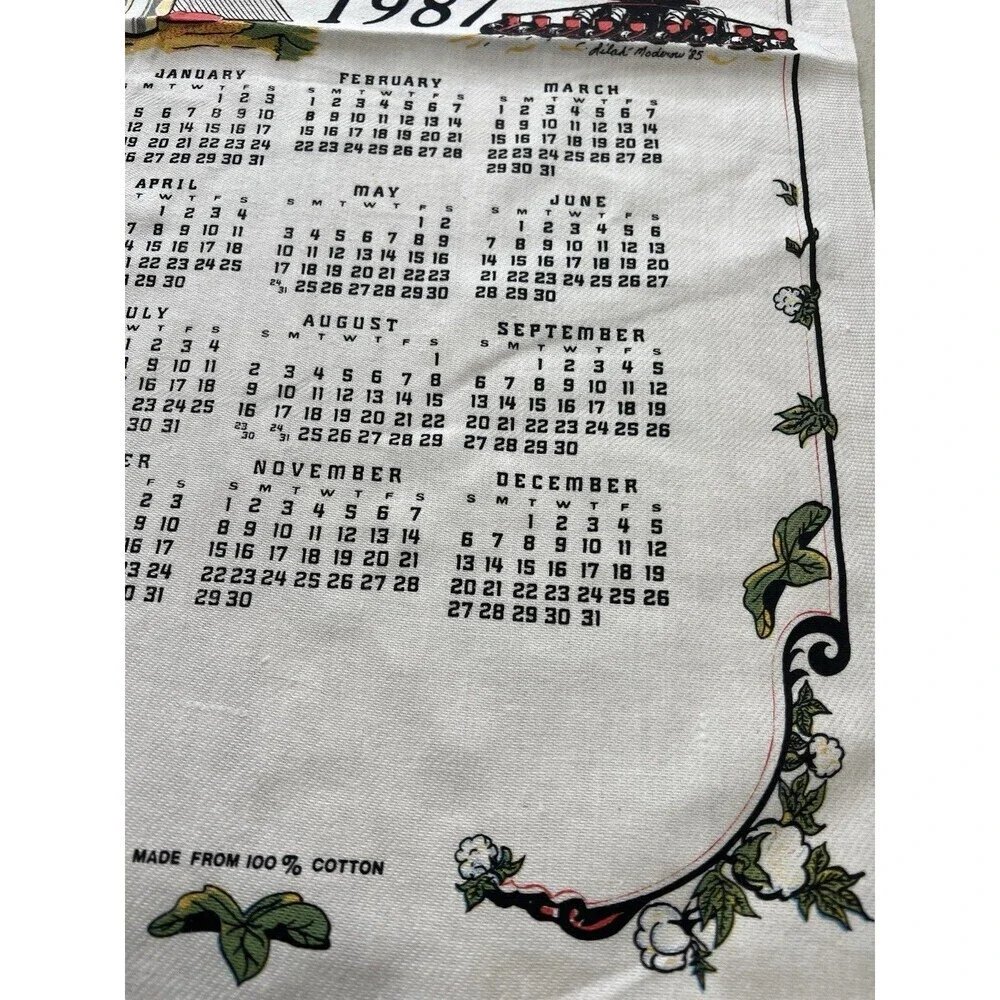 Vtg 1987 Kitchen Towel Calendar Cotton Production Farm Country 16x27 USA